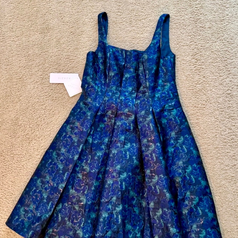 Azazie Blue and Teal Floral Midi Dress